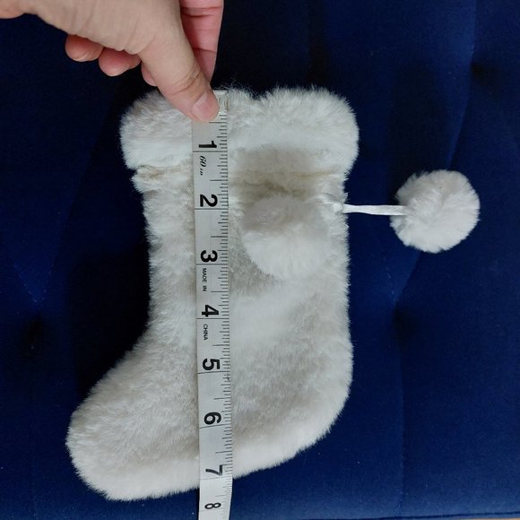 Pom Pom Faux Fur White and Hanging Stocking Ornament or Decoration Super Cute - Picture 3 of 6